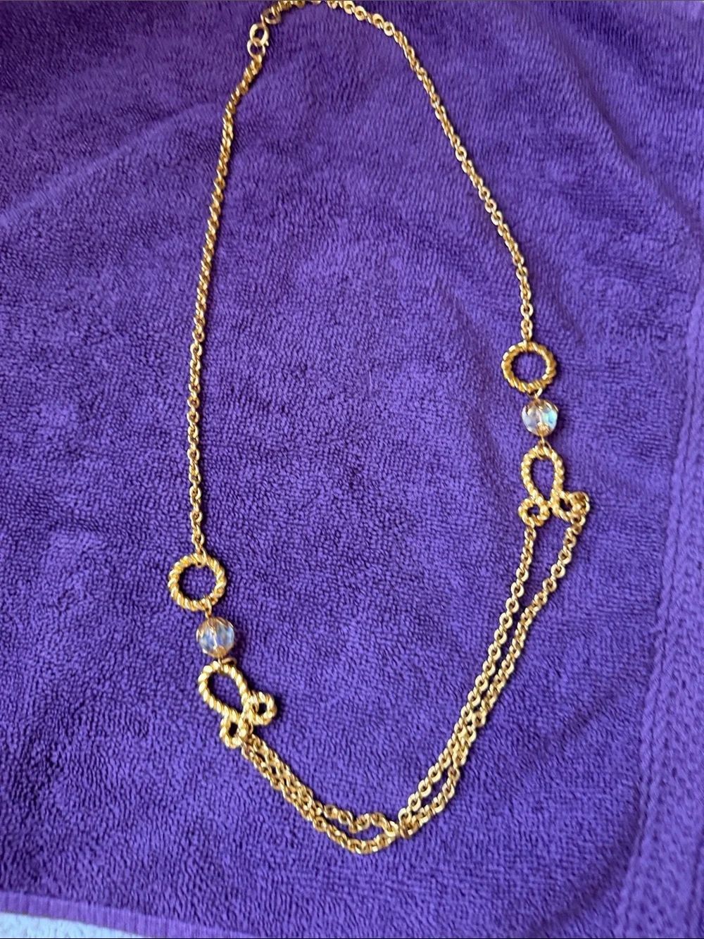 Gold-Tone Women's Decorative Link Necklace with Faceted Beads